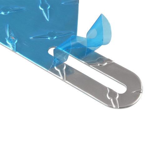 Aluminum license plate light bracket with central cutout and two long side slots