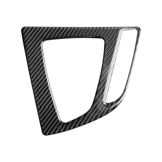 Carbon fiber gear position panel sticker with cutout frame for gear display, dark black