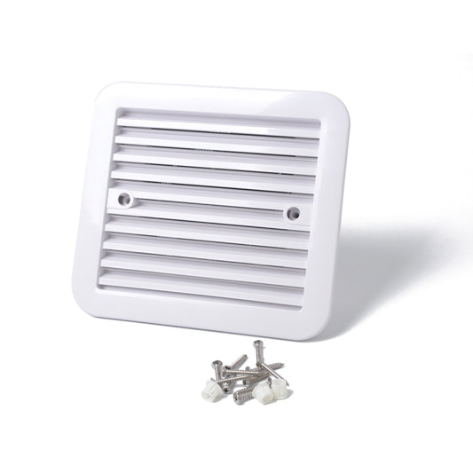 White 12V air vent with fan grille and mounting screw hardware included