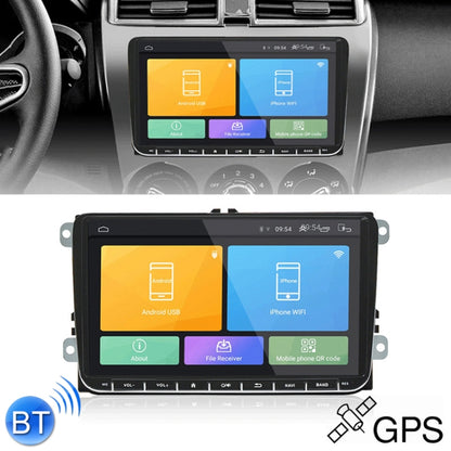 9-inch 2-DIN car MP5 player touchscreen head unit showing Android and iPhone Wi‑Fi screens