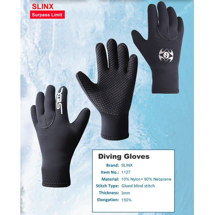 SLINX black neoprene diving gloves with textured palm grips and logo