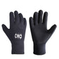 Pair of black neoprene diving gloves with flame emblem and textured grip dots