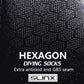 SLINX hexagon diving socks graphic with HEXAGON text and SLINX logo