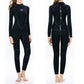 SLINX women's black 3mm neoprene full suit with purple piping and chest logo