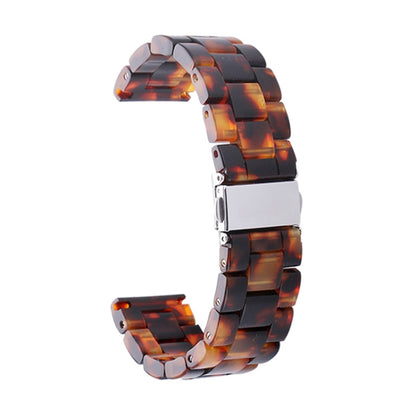 Tortoiseshell resin watch strap with silver clasp and segmented link band