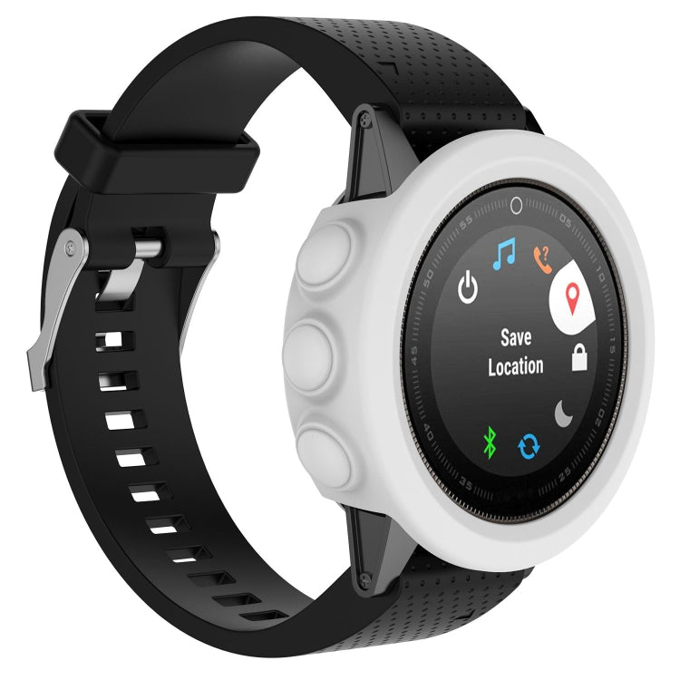 Smartwatch silicone protective case with white bezel and perforated black strap