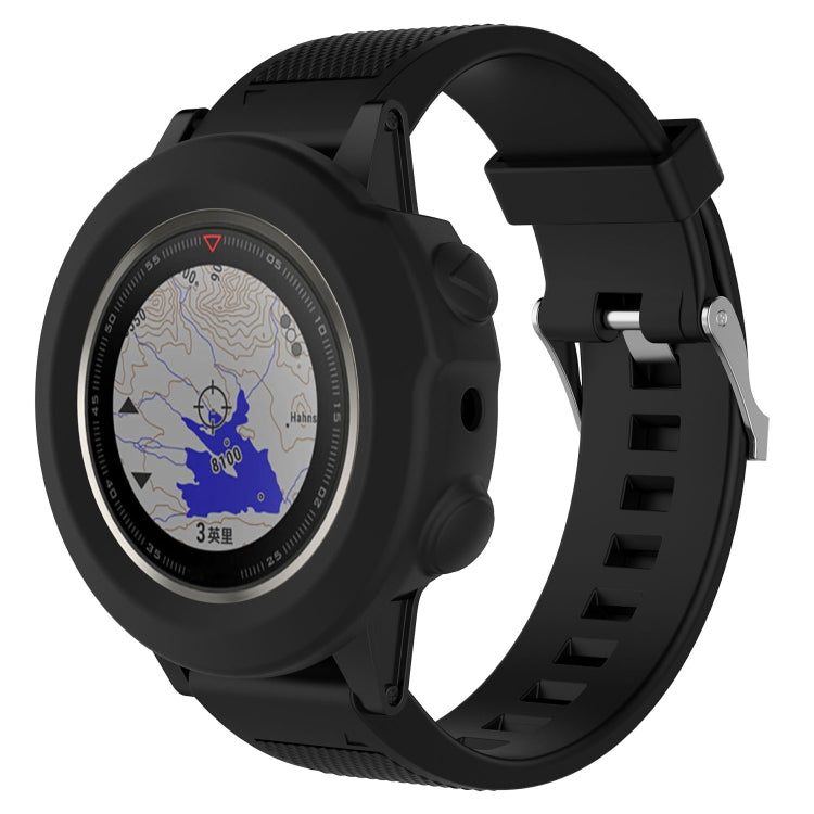 Smart watch silicone protective case with wrist strap, black, with circular screen cover