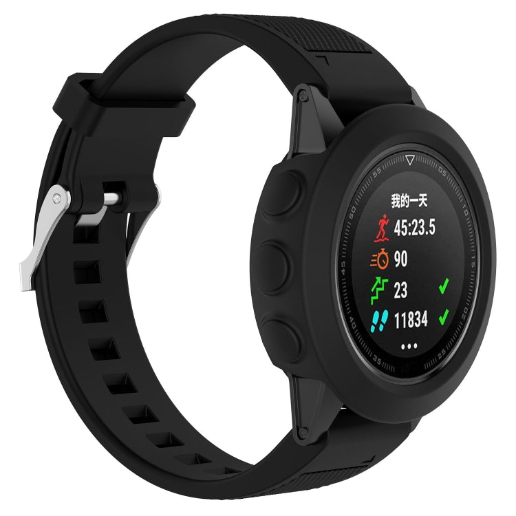 Black silicone protective smartwatch case with textured strap and round watch face cover