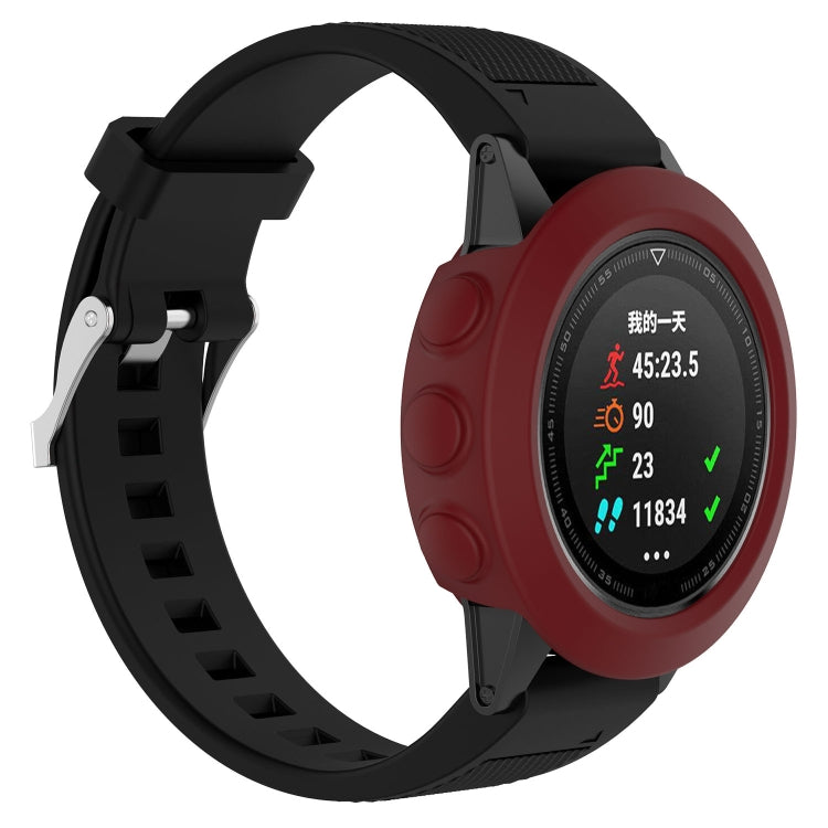 Dark red silicone protective smartwatch case with textured strap and round watch face cover