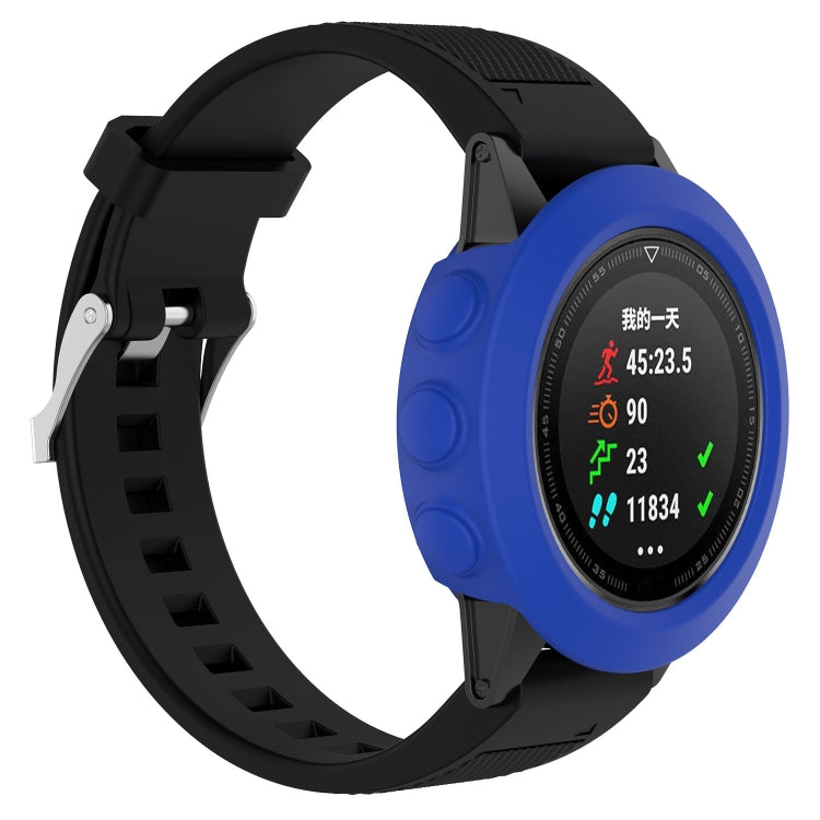 Dark blue silicone protective smartwatch case with textured strap and round watch face cover