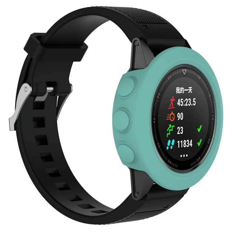 Mint green silicone protective smartwatch case with textured strap and round watch face cover