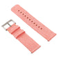 Canvas wrist strap with silver buckle, coral orange fabric with stitched holes