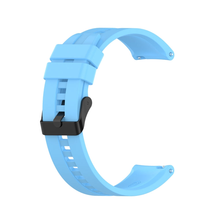 Light blue silicone watch strap with black buckle for a 42mm smartwatch