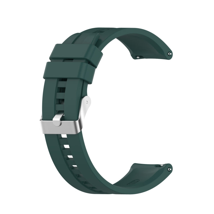 Dark green silicone watch strap with silver buckle for a 42mm smartwatch