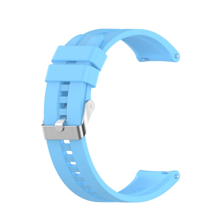 Light blue silicone watch strap with silver buckle for a 42mm smartwatch