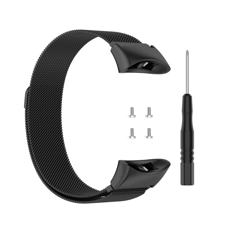 Black Milanese replacement watch strap for Garmin Forerunner, with tool and screws