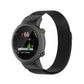 Black Milanese replacement strap worn on Garmin smartwatch with activity screen