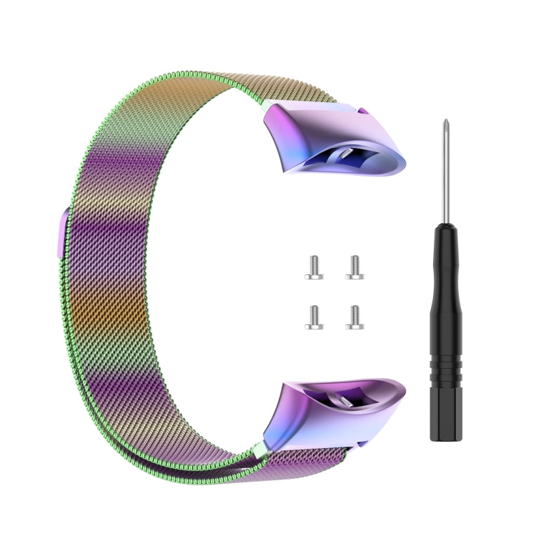 Colorful gradient Milanese replacement watch strap for Garmin Forerunner, with tool