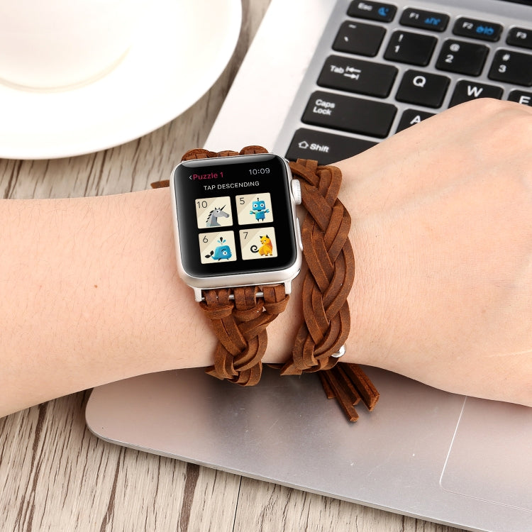 Hand-woven Leather Watchband For Apple Watch Series 6 & SE & 5 & 4 40mm / 3 & 2 & 1 38mm, For Apple Watch Series 7 41mm / 6 & SE & 5 & 4 40mm / 3 & 2 & 1 38mm, For Apple Watch Series 8&7 41mm / SE 2&6&SE&5&4 40mm / 3&2&1 38mm