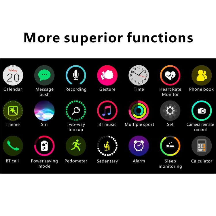Smartwatch display showing colorful app and fitness function icons