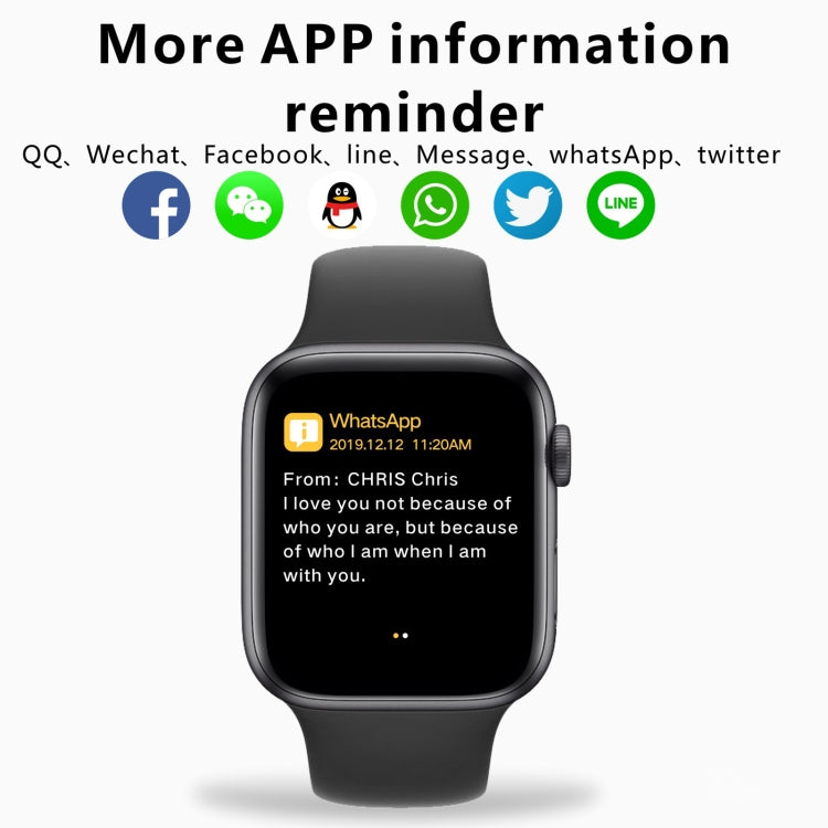 Black silicone strap smart watch displaying a notification message on screen