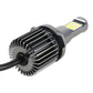 Car LED fog light bulb with finned heat-sink and chrome LED housing on black cable