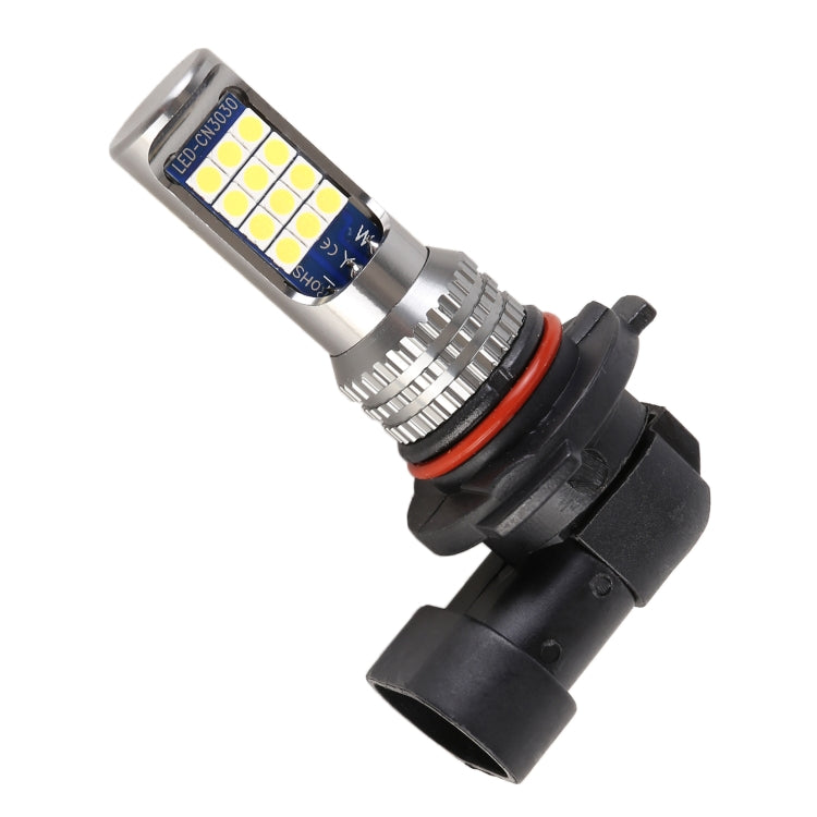 Single LED car fog light bulb with black housing, silver heatsink, red ring, SMD LED panel