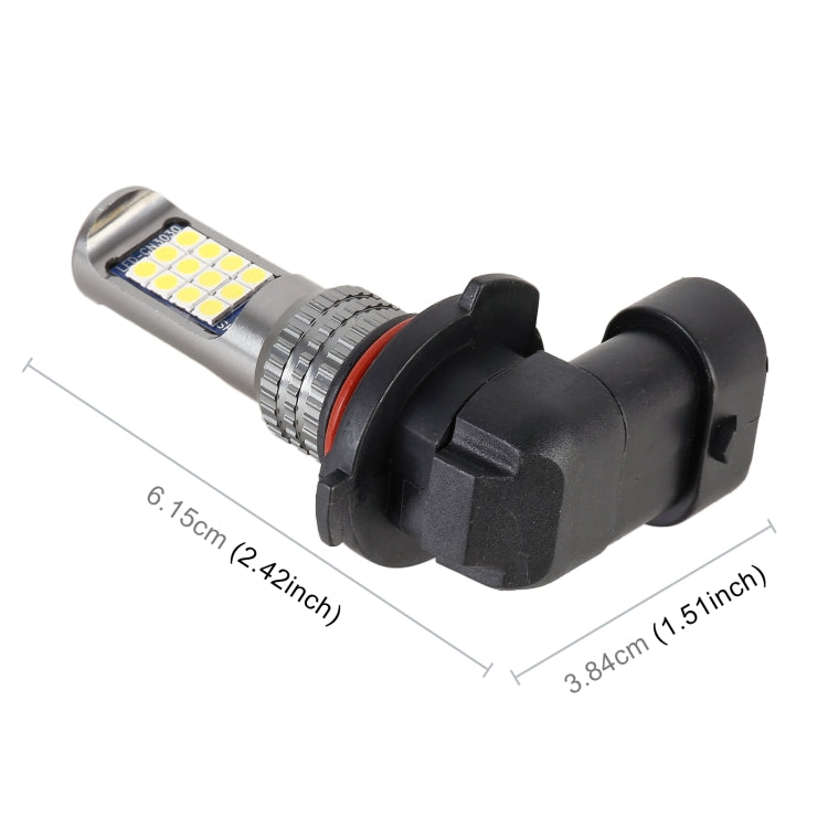 LED fog light bulb with black mounting base, silver body, red ring; shows overall dimensions