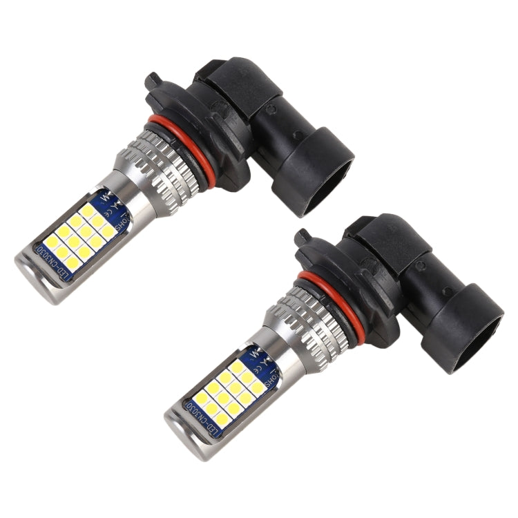 Pair LED car fog light bulbs with black housing, red ring, yellow SMD LED boards