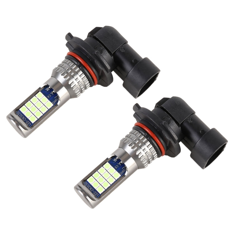 Pair LED car fog light bulbs angled, black plastic housings, red ring, yellow SMD LEDs