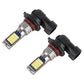 Pair LED car fog light bulbs showing metal base, black housing, red ring, yellow LED chips