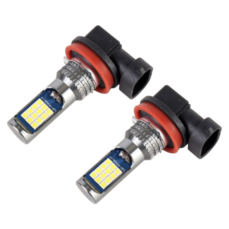 Pair LED car fog light bulbs with black housing, orange-red ring, yellow SMD LED boards