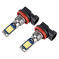 Pair LED car fog light bulbs angled with metal base, black housing, orange-red ring, yellow LEDs
