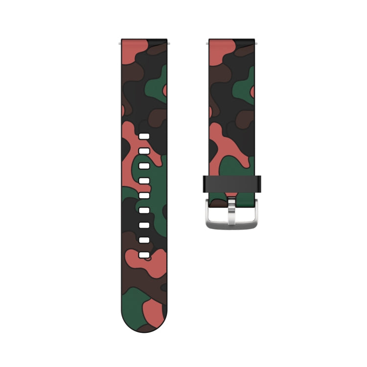 Camouflage silicone watch strap with silver buckle, red and green camo pattern