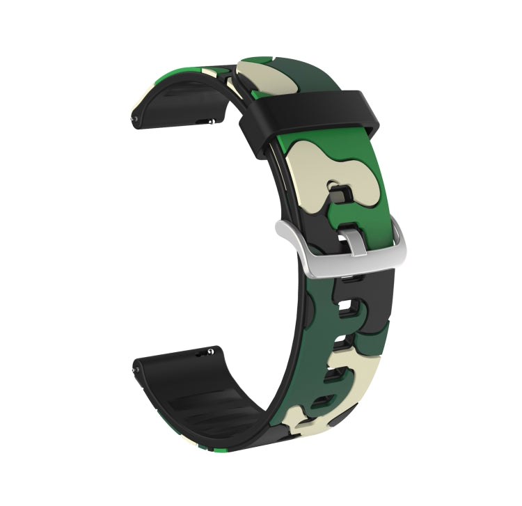 Green camouflage silicone watch strap with silver buckle