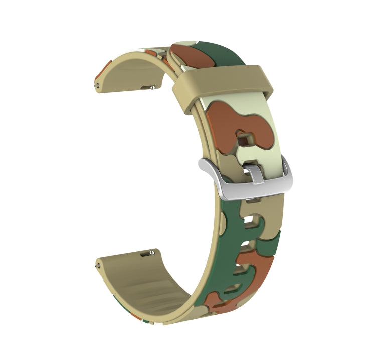 Beige and brown camouflage silicone watch strap with silver buckle