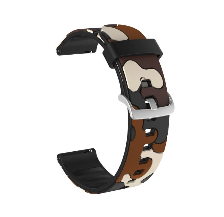 Brown and tan camouflage silicone watch strap with silver buckle