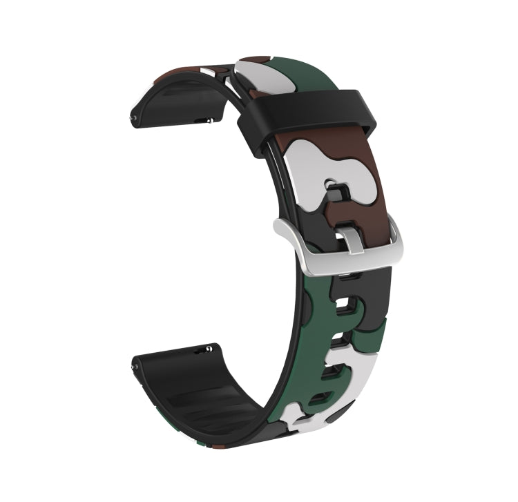 Camouflage silicone watch strap with silver buckle, brown green tones