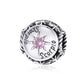 Sterling silver zodiac charm bead with pink crystal and engraved Scorpio text