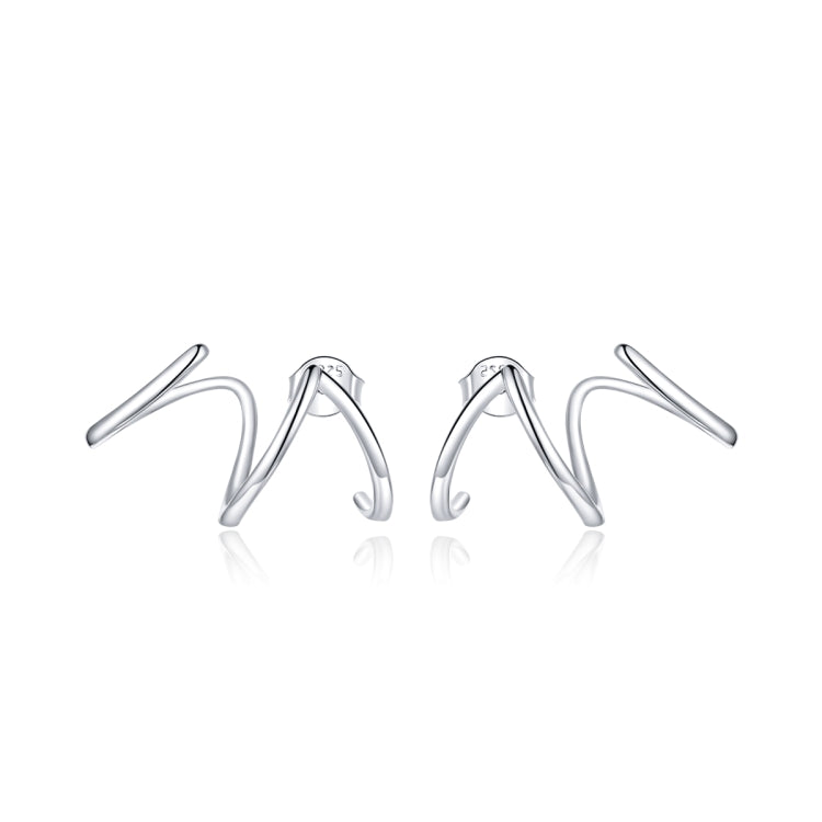 Sterling silver open line earrings with angular U-shaped design and small hoop