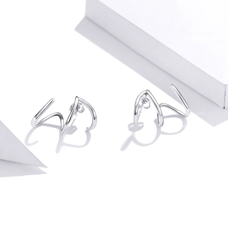 Sterling silver open line earrings, angular U-shape with polished shine