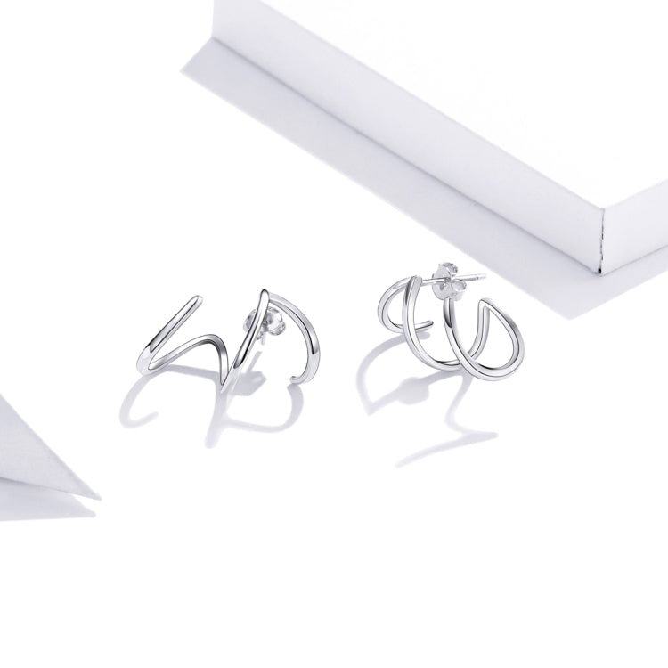 Sterling silver line hoop earrings with angular open U design