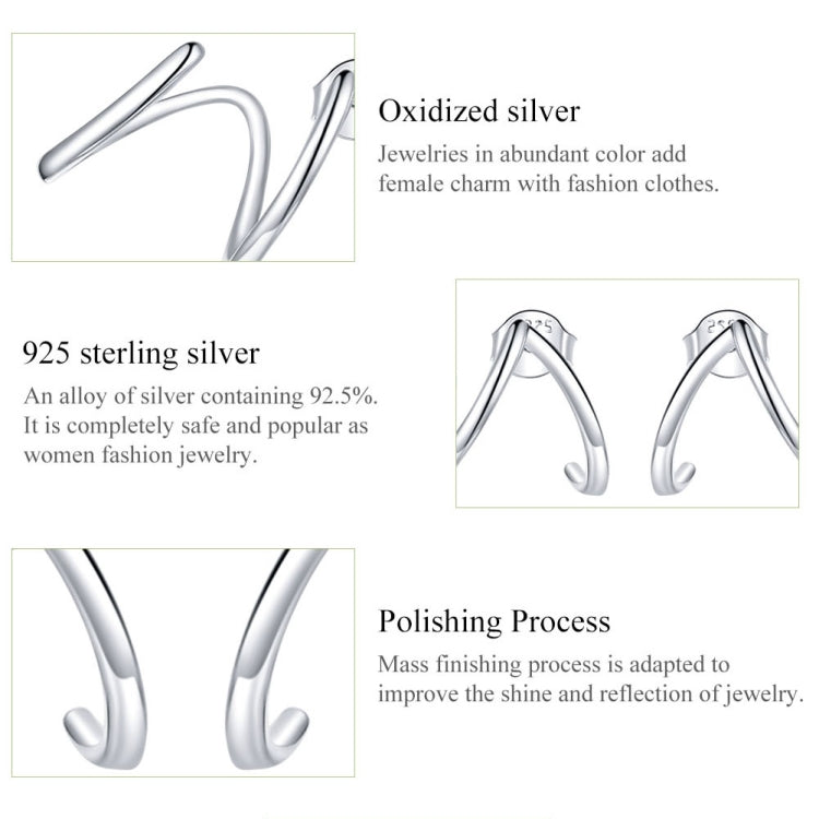 Sterling silver line earrings, glossy finish with angular open U curve