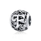 Sterling silver letter charm bead with ornate cutout F and detailed filigree accents