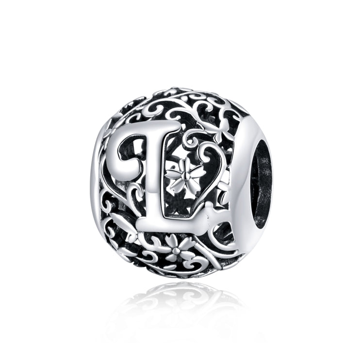 S925 sterling silver letter bead with hollow “S” motif and ornate filigree detailing