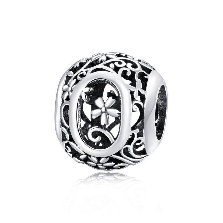 S925 sterling silver letter bead with hollow “O” motif and ornate filigree detailing