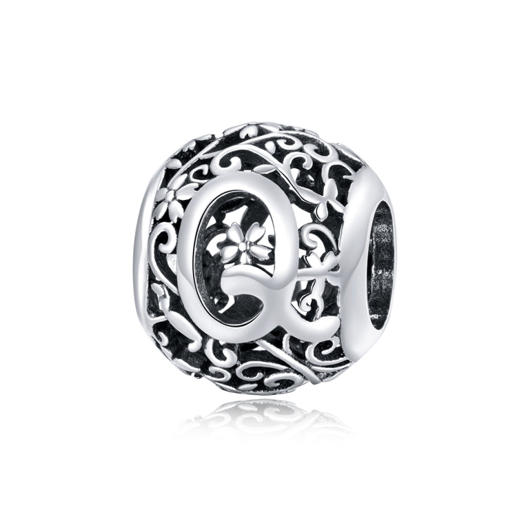 S925 sterling silver letter bead with hollow “C” motif and ornate filigree detailing