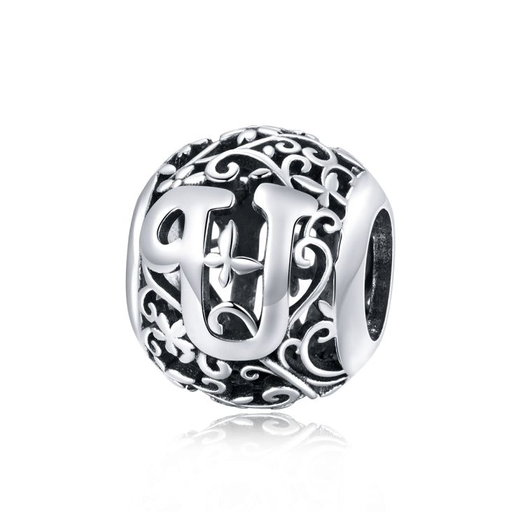 S925 sterling silver letter bead with hollow “B” motif and ornate filigree detailing