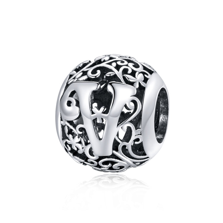 S925 sterling silver letter bead with hollow “A” motif and ornate filigree detailing