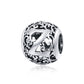 Sterling silver hollow letter bead charm with ornate cutout lettering in a round bezel